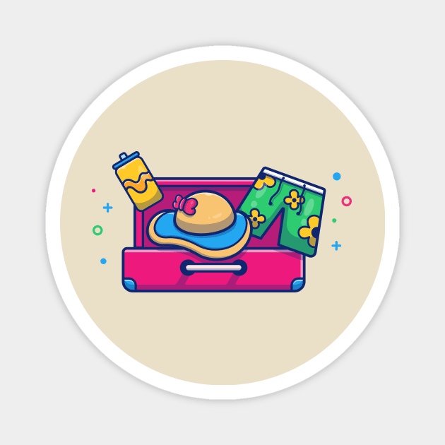 Suitcase With hat And swimsuit Cartoon Magnet by Catalyst Labs